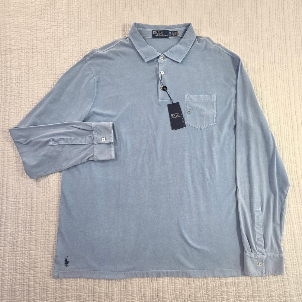 NWT Polo Ralph Lauren Mens XXL Blue Long Sleeve Pocket Polo Shirt 710958203005